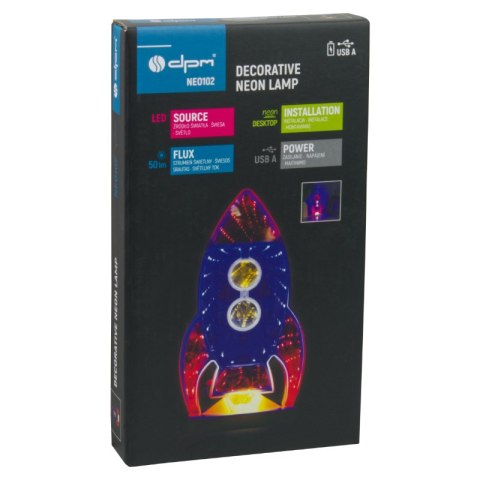 Neon LED "rakieta", biurkowy, 11,5 x 21 cm