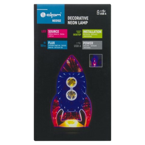 Neon LED "rakieta", biurkowy, 11,5 x 21 cm