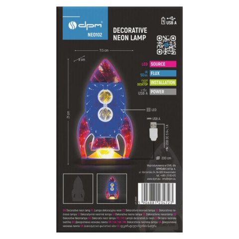 Neon LED "rakieta", biurkowy, 11,5 x 21 cm