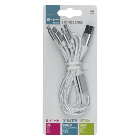 Przewód USB, 6 w 1, biały, 1,5 m
