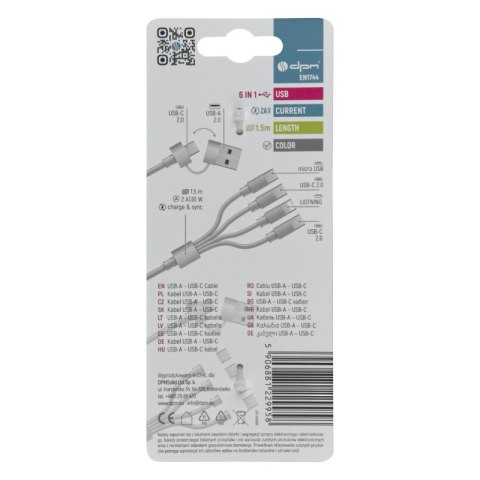 Przewód USB, 6 w 1, biały, 1,5 m