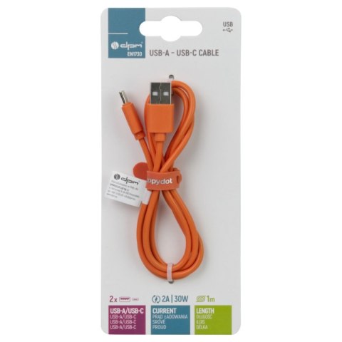Przewód USB A - C, pomarańczowy, 1 m