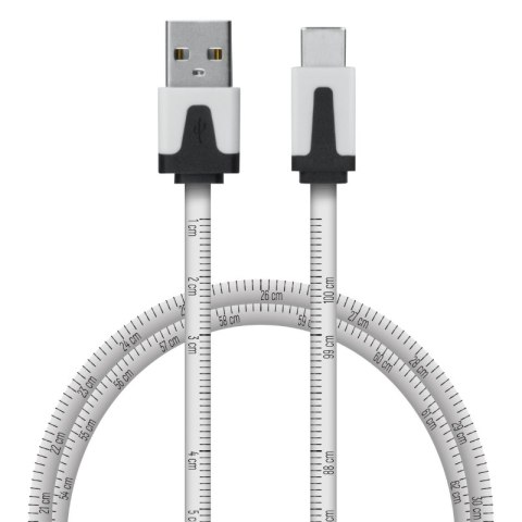 Przewód USB A - C z miarką, biały, 1 m