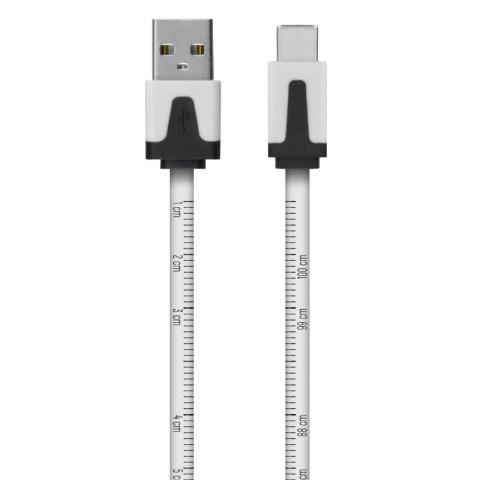 Przewód USB A - C z miarką, biały, 1 m
