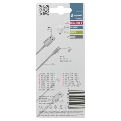 Przewód USB A - C z miarką, biały, 1 m