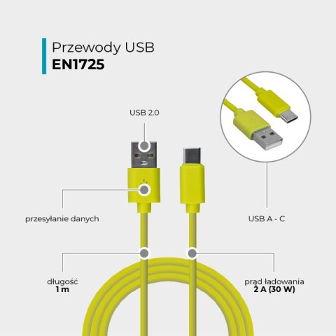 Przewód USB A - C, żółty, 1 m