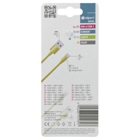 Przewód USB A - C, żółty, 1 m