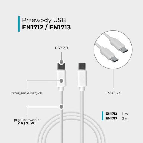 Przewód USB C - C, biały, 2 m