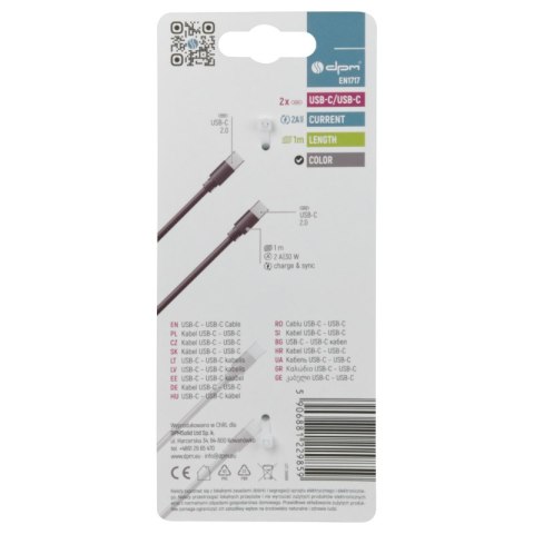 Przewód USB C - C, czarny, 1 m