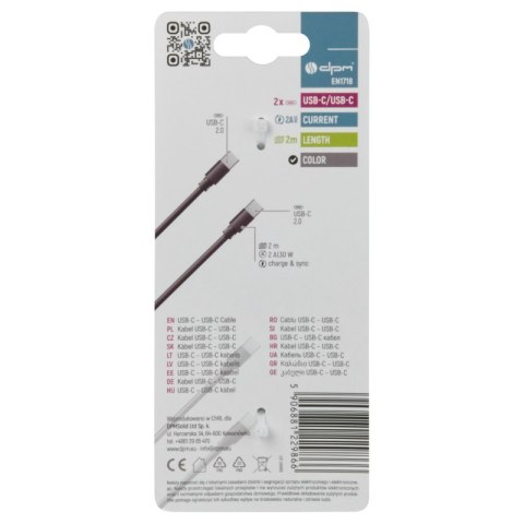Przewód USB C - C, czarny, 2 m