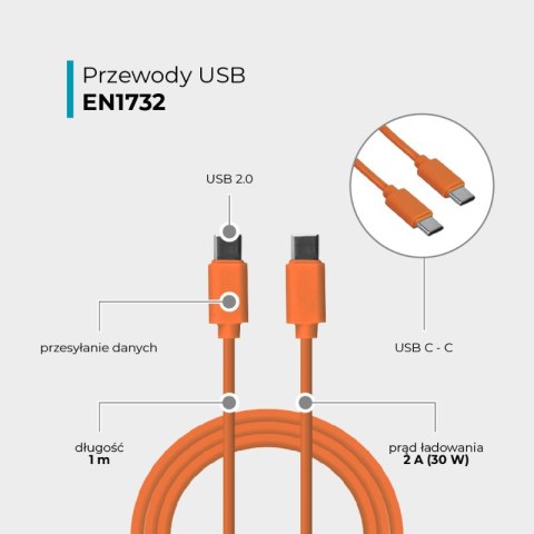 Przewód USB C - C, pomarańczowy, 1 m