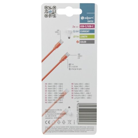 Przewód USB C - C, pomarańczowy, 1 m