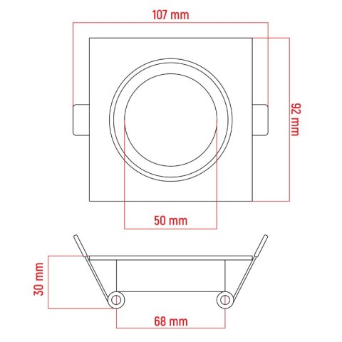 Ramka do oprawy GU10, regulowana, natynkowa, kwadratowa, czarna