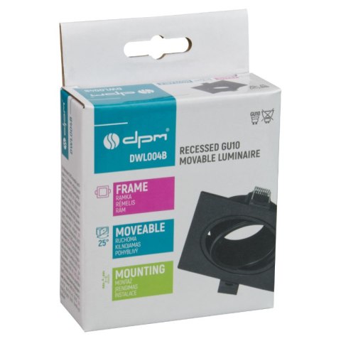 Ramka do oprawy GU10, regulowana, natynkowa, kwadratowa, czarna