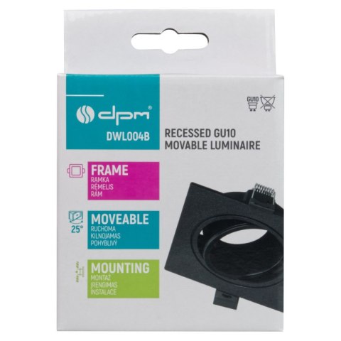 Ramka do oprawy GU10, regulowana, natynkowa, kwadratowa, czarna