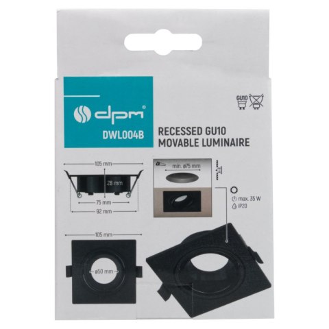 Ramka do oprawy GU10, regulowana, natynkowa, kwadratowa, czarna