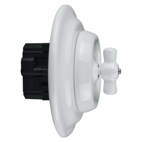 Włącznik ceramiczny żaluzjowy obrotowy z ramką, biały, VINTAGE