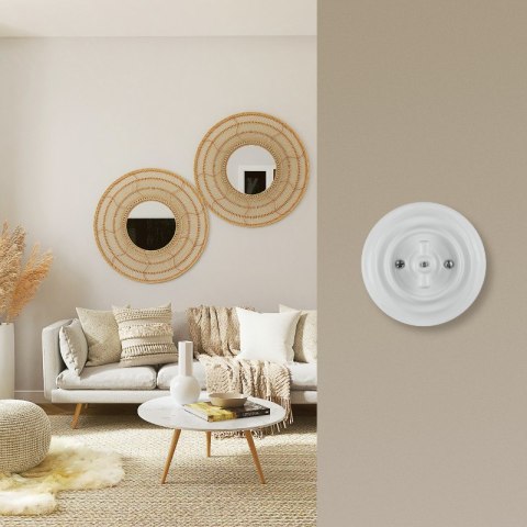 Włącznik ceramiczny żaluzjowy obrotowy z ramką, biały, VINTAGE