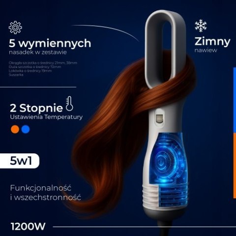 Adler Lokówko-Suszarka 5 w 1 - 1200W - 5 nasadek