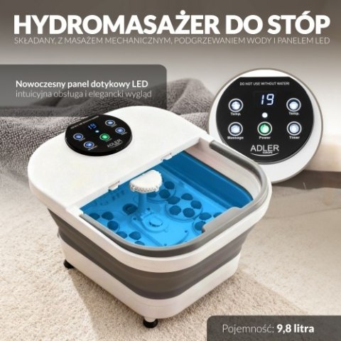 Adler Składany hydromasażer do stóp z masażem mechanicznym, podgrzewaniem wody i panelem LED