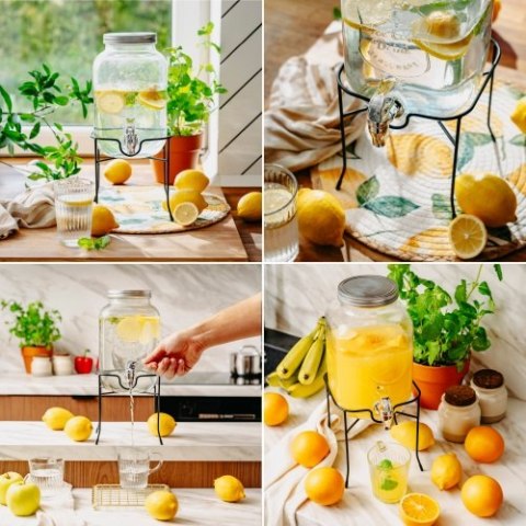 Adler Słój do napojów z kranikiem 4L ze stojakiem | Szklany dyspenser z zapasowym kranikiem