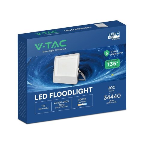 Projektor LED V-TAC CREE CHIP 300W 135lm/W czarna obudowa przewód 1m IP65 VT-44003 4000K 40500lm 6 lat gwarancji