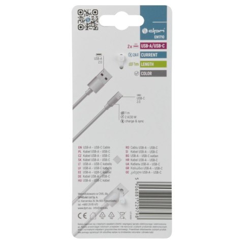 Przewód USB A - C, biały, 1 m