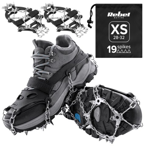 Raczki z kolcami na buty turystyczne, rozmiar XS ( 28 - 32 ) , REBEL ACTIVE