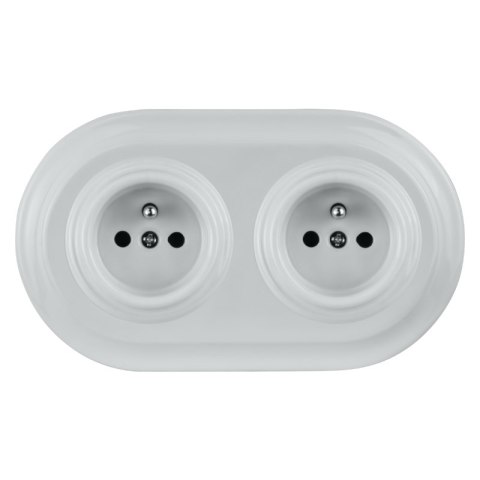 Ramka podwójna ceramiczna, VINTAGE, biała