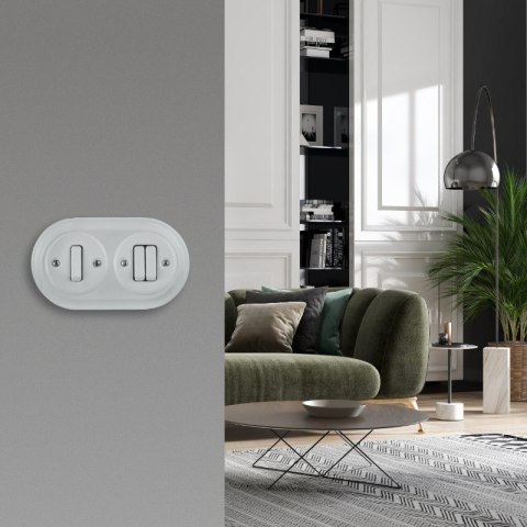 Ramka podwójna ceramiczna, VINTAGE, biała