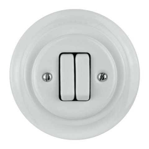 Włącznik podwójny ceramiczny podtynkowy, VINTAGE, biały