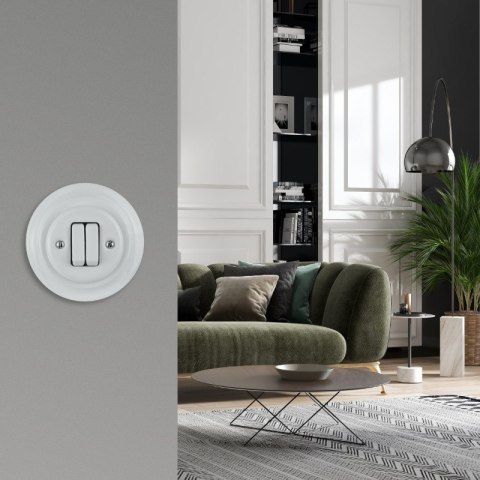Włącznik podwójny ceramiczny podtynkowy, VINTAGE, biały