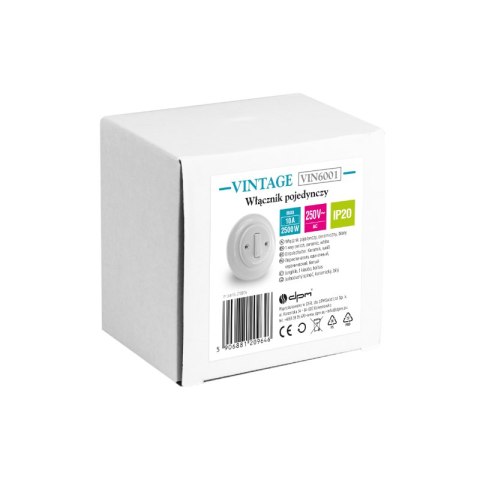 Włącznik pojedynczy ceramiczny podtynkowy, VINTAGE, biały