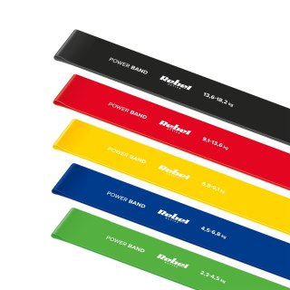 Zestaw gum do ćwiczeń TPE - Mini Band L, 2.3-18.2 kg, 5 gum, kolorowy, REBEL ACTIVE