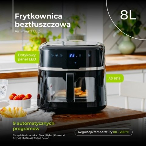 Adler Frytkownica beztłuszczowa 8,0 L | 9 programów | Air Fryer z LED i oświetleniem |