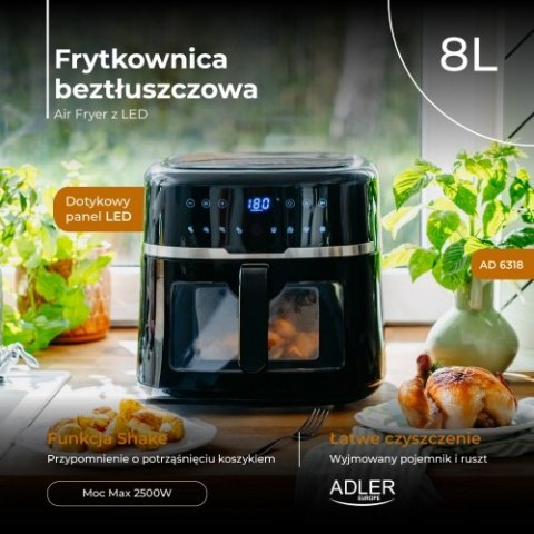Adler Frytkownica beztłuszczowa 8,0 L | 9 programów | Air Fryer z LED i oświetleniem |