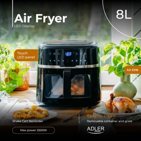 Adler Frytkownica beztłuszczowa 8,0 L | 9 programów | Air Fryer z LED i oświetleniem |