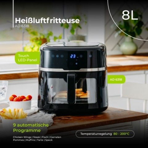 Adler Frytkownica beztłuszczowa 8,0 L | 9 programów | Air Fryer z LED i oświetleniem |
