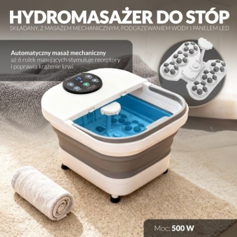 Adler Składany hydromasażer do stóp z masażem mechanicznym, podgrzewaniem wody i panelem LED