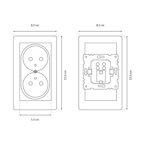 Gniazdo podwójne z ramką plastikową, czarne, QUAD, Electromalt