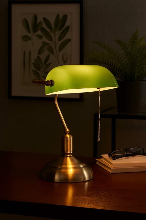 Lampa Bankierska złota zielona, zielony klosz do banku, biblioteki E27 Volteno