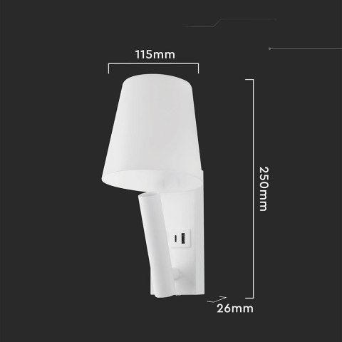 Oprawa LED V-TAC 2W COB CREE kinkiet biały USB+USB C VT-80062-W 3000K 60lm