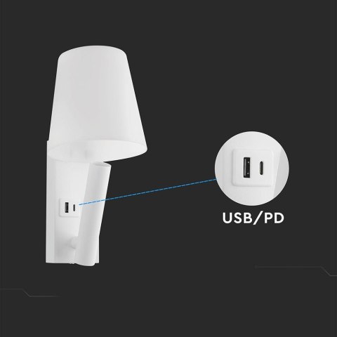 Oprawa LED V-TAC 2W COB CREE kinkiet biały USB+USB C VT-80062-W 3000K 60lm