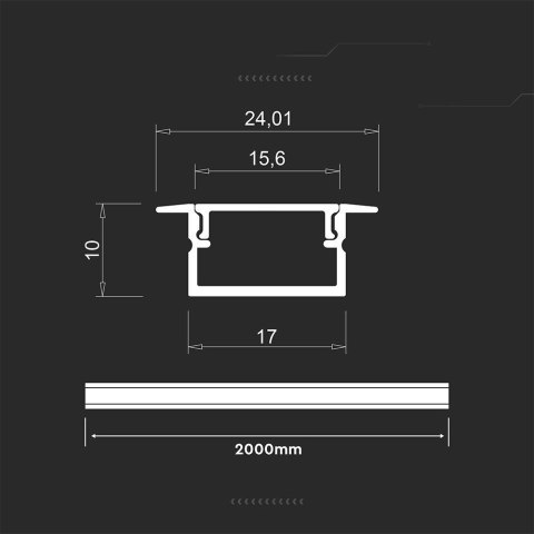 Profil aluminiowy anodowany wpuszczany V-TAC 2mb klosz mleczny 2000x17x10mm VT-71007 5 lata gwarancji