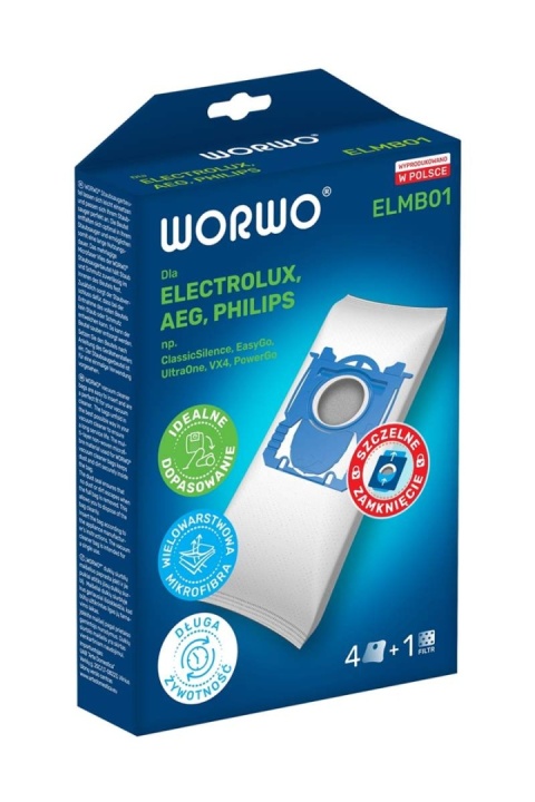 Worki do odkurzacza Electrolux Philips S-BAG SBAG z fizeliny Worwo ELMB01 24 sztuki