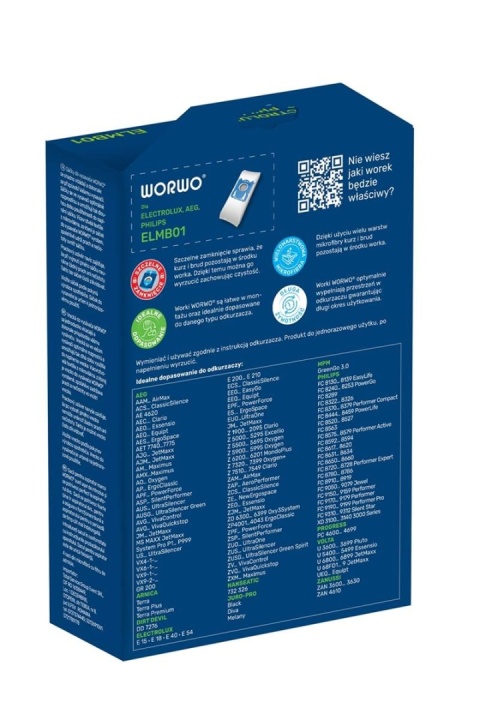Worki do odkurzacza Electrolux Philips S-BAG SBAG z fizeliny Worwo ELMB01 24 sztuki