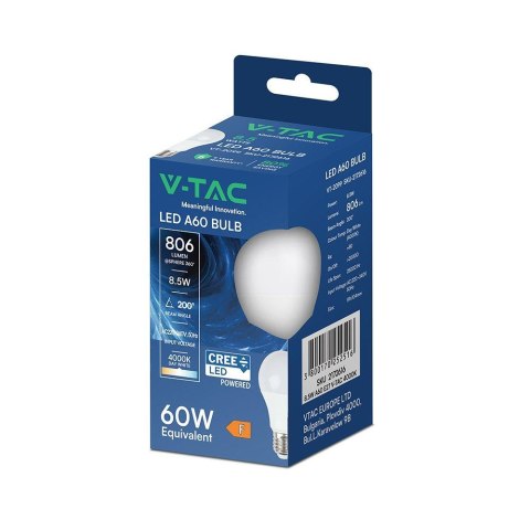 Żarówka LED V-TAC CREE CHIP 8,5W E27 A60 VT-2099 4000K 806lm 6 lat gwarancji