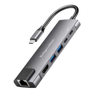 Adapter (HUB) USB typu C na HDMI/2x USB3.0/2x USB typu C/RJ45