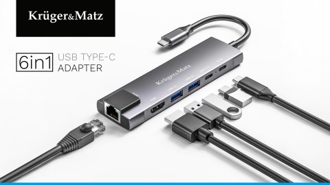 Adapter (HUB) USB typu C na HDMI/2x USB3.0/2x USB typu C/RJ45