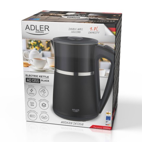 Adler Czajnik elektryczny 1,7 L | Wnętrze ze stali nierdzewnej | Podwójne ścianki